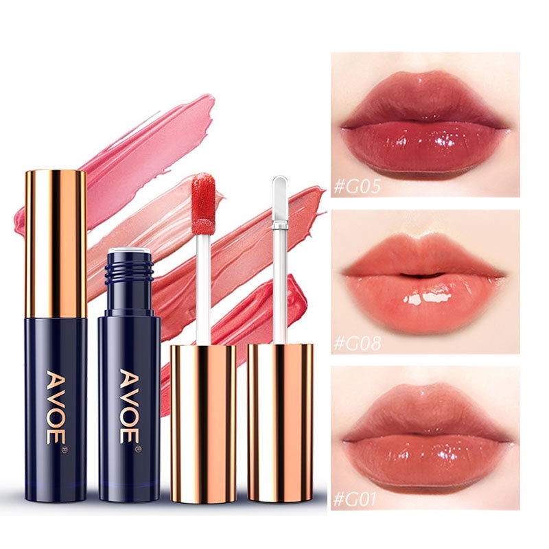 5 Sets AVOE Lip Tint/Gloss Liquid Lipstick (Dew Peach, Berry Cherry, Caramel Milk Tea)