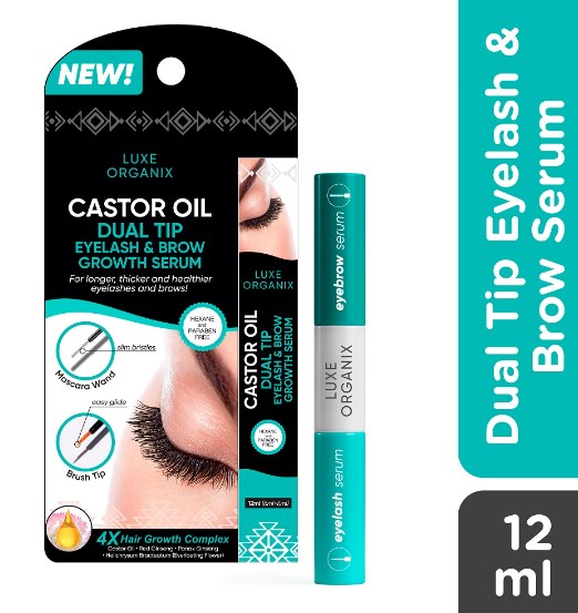 10 Pcs LUXE ORGANIX Castor Oil Dual Tip Eyelash & Brow Growth Serum 12ml