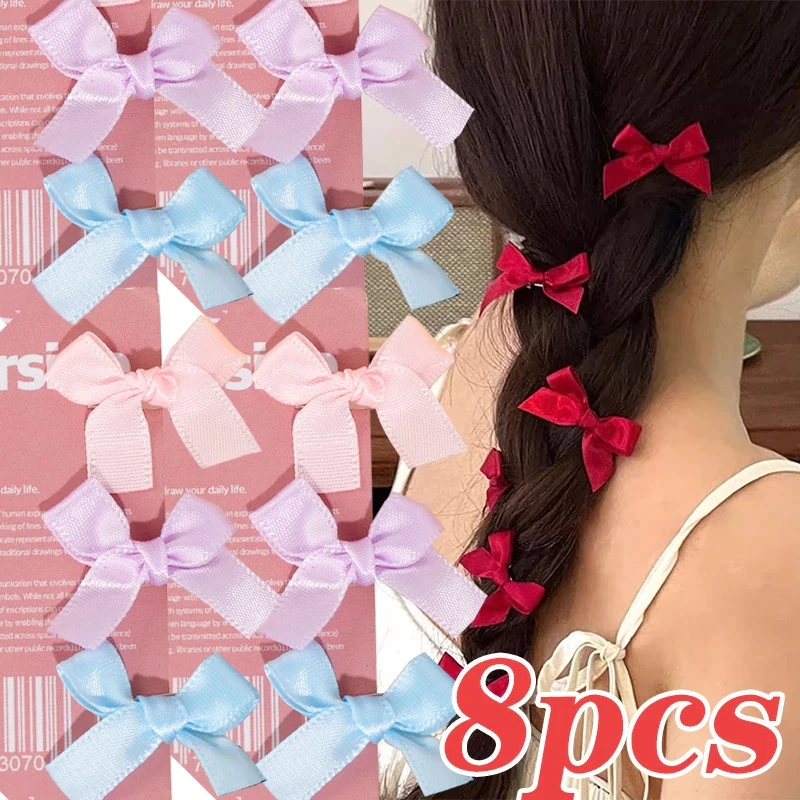 8Pcs Ribbon Bow Hair Clips - Korean Sweet Bowknot Hairpin